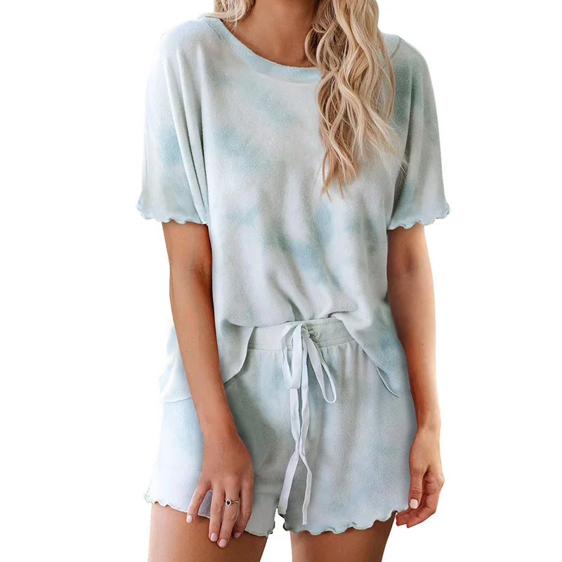 

Fashion New Customized Comfortable Casual Tie Dye Short Sleeve Shorts Lounge Sleepwear Set, Customized color