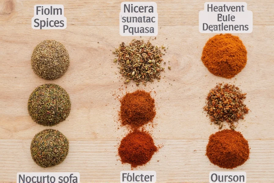 Homemade kofta seasoning blend in glass jar with measuring spoons