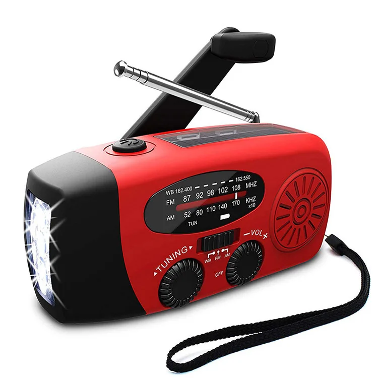 

Emergency Solar powered am/fm radio Hand crank generator charger power LED Flashlight Noaa Band AM FM Radio