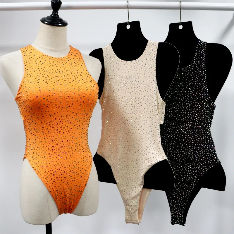 

S609 Fashion Rhinestone Bodysuit Women Crystal Beach Wear One Piece Women Swimwear