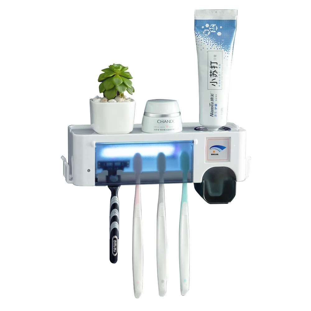 

Multi-functional toothbrush UVC sterilizer disinfection rack Toothpaste dispenser