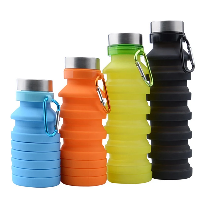 

Hot sell Food grade foldable Sport Silicone Telescopic drinking Water Bottle with stainless lid