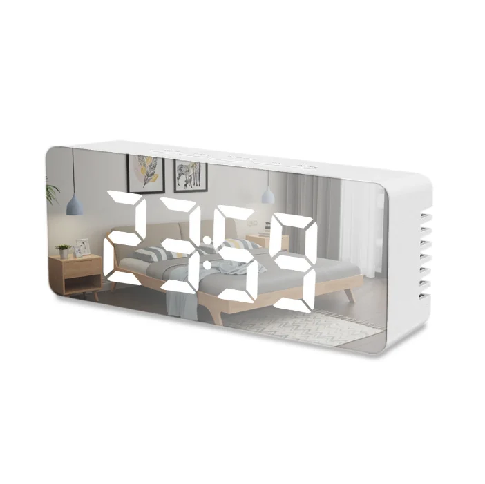 

Digital Temperature Large Display LED Screen Mirror Alarm Clock With USB Charger