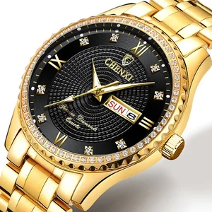 CHENXI Mens Watches Men Gold Clock Fashion Male Wristwatches Top Brand Luxury Golden Full Steel Quartz Watch Relogio Masculino 2