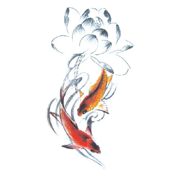 

Hot selling high quality carp lotus fashion temporary animal tattoo stickers, Cmyk