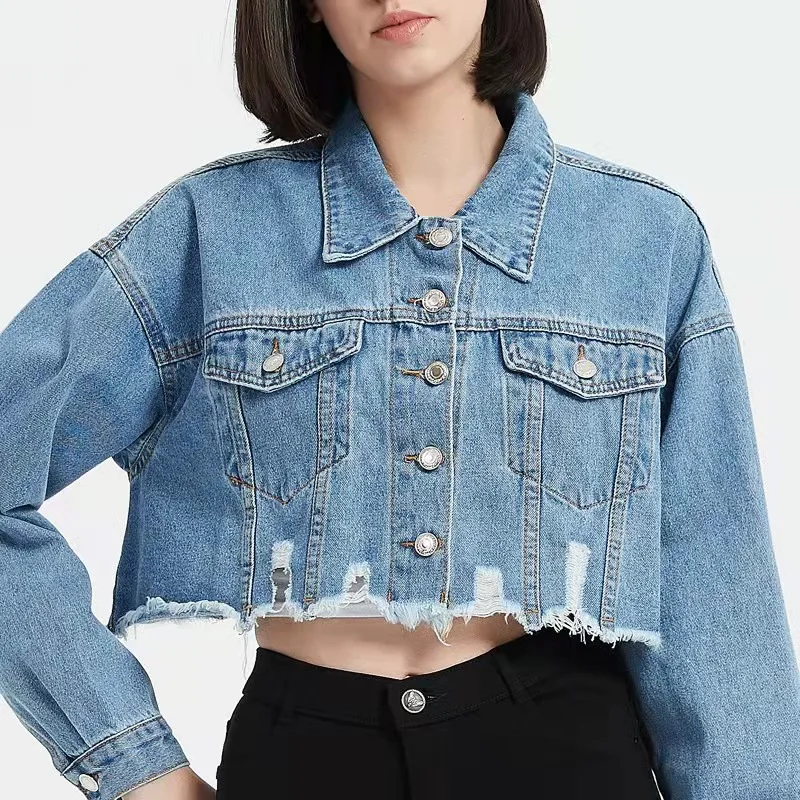 

JK208 - Wholesale Fashion Ladies Denim Jacket Women Coat Casual Short Cut Jackets Denim Jeans Jacket For Women, Blue