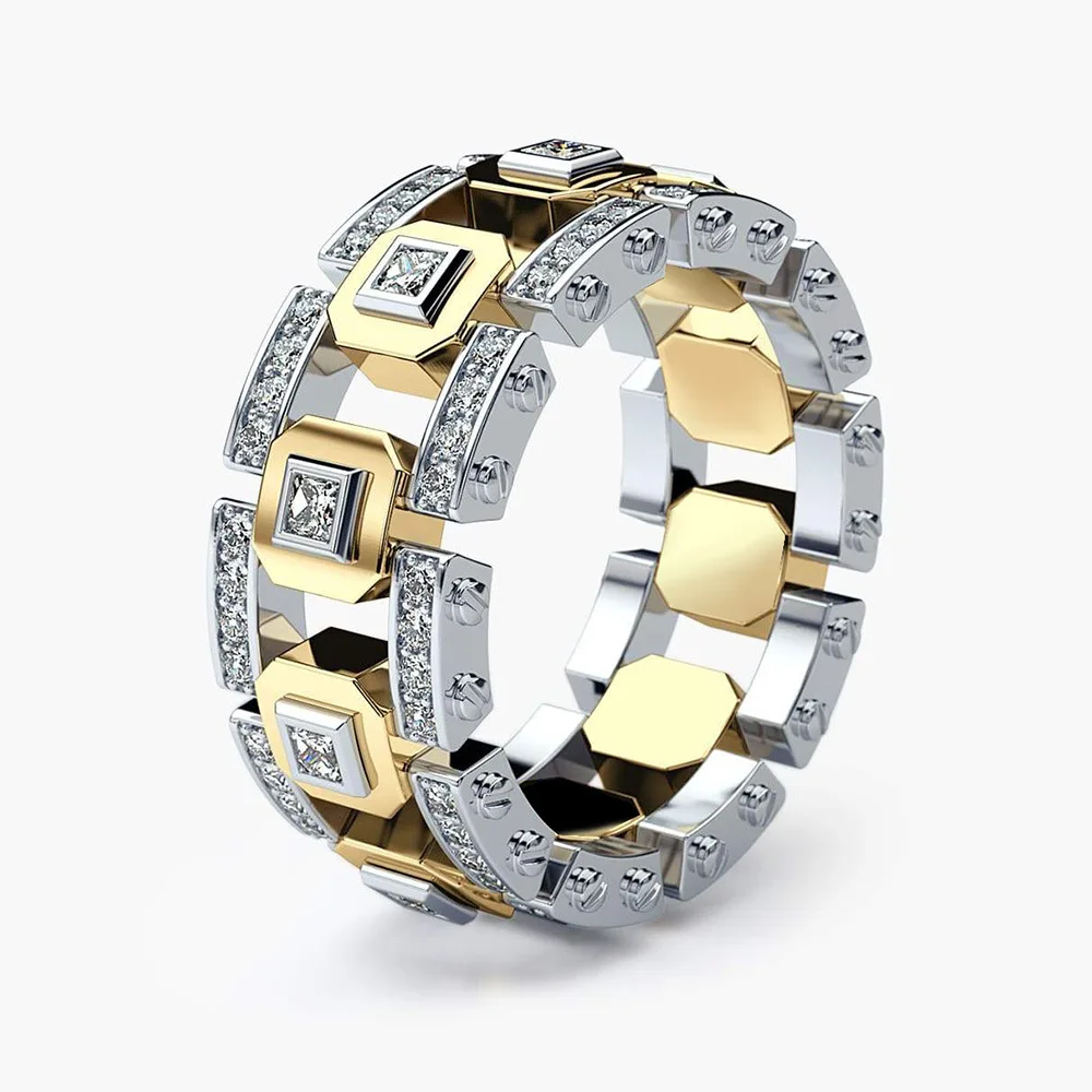 

Modern Times Gold and Silver Mix Color Two Tone 925 Sterling Silver Ring Men Fashion Jewelry New Lady Women Accessories