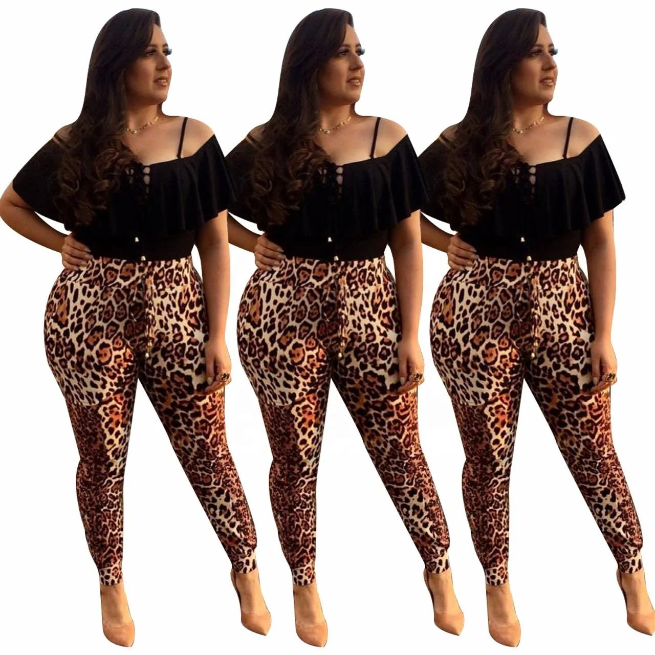 

Hot Selling Leopard Print Loose Trousers Plus Size Trousers Plazo Pants For Women, As pictures
