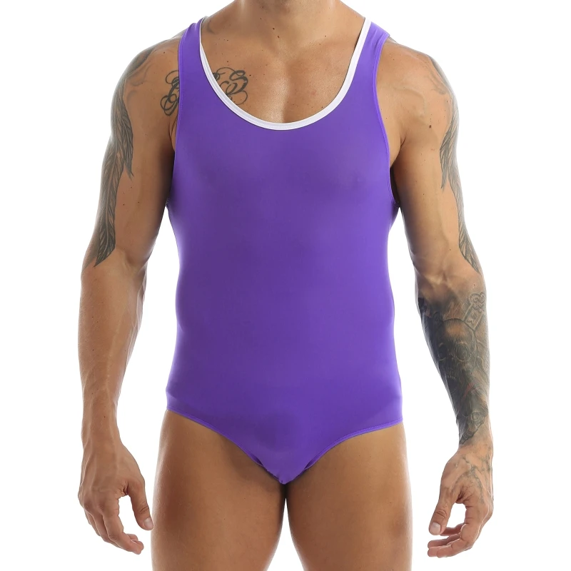 

iEFiEL Men Solid Color Slim Fit Body Shaper Round Neck Sleeveless Gymnastics Dancewear Bodysuit