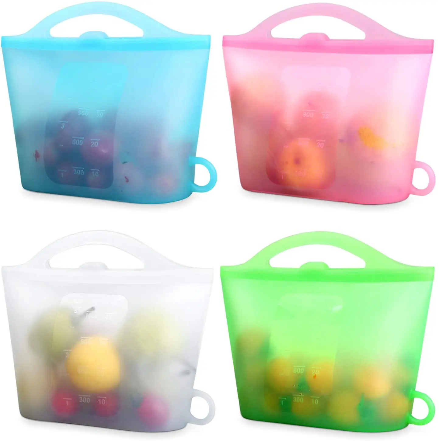 

1000ML Leakproof Kitchen Fridge Organiser Reusable Silicone Food Bag With Handle, 5 colors