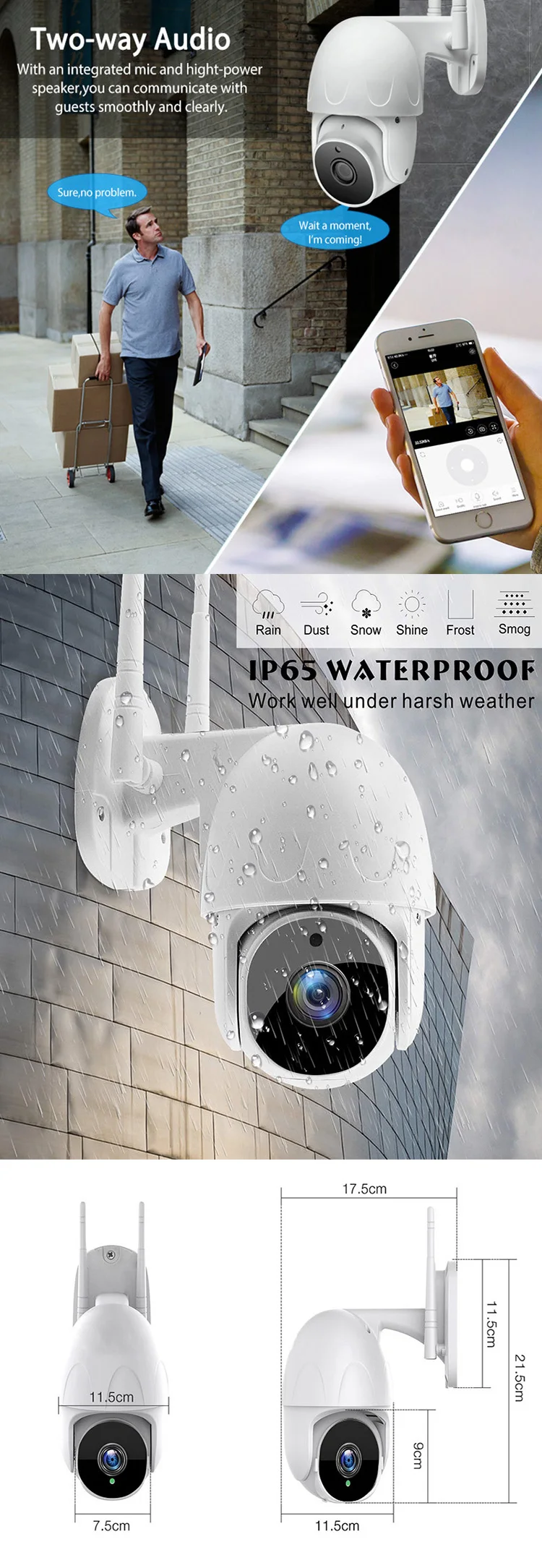 Innotronik 1080P H.265 Wireless PTZ IP Camera AI Human Auto Tracking Motion Detection IP66 CCTV Outdoor Human Tracking Camera