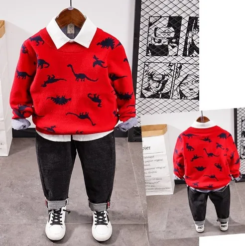 

Spring Autumn Kid Boy Shirt Sweater and Jeans Pant Children Clothing Set 3 in 1