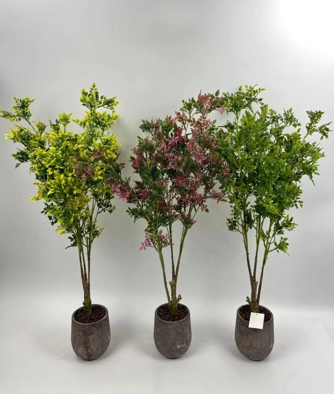 

2021 new design artificial plastic leaves tree in cement pot cheap indoor plastic tree plants, Green yellow and red color