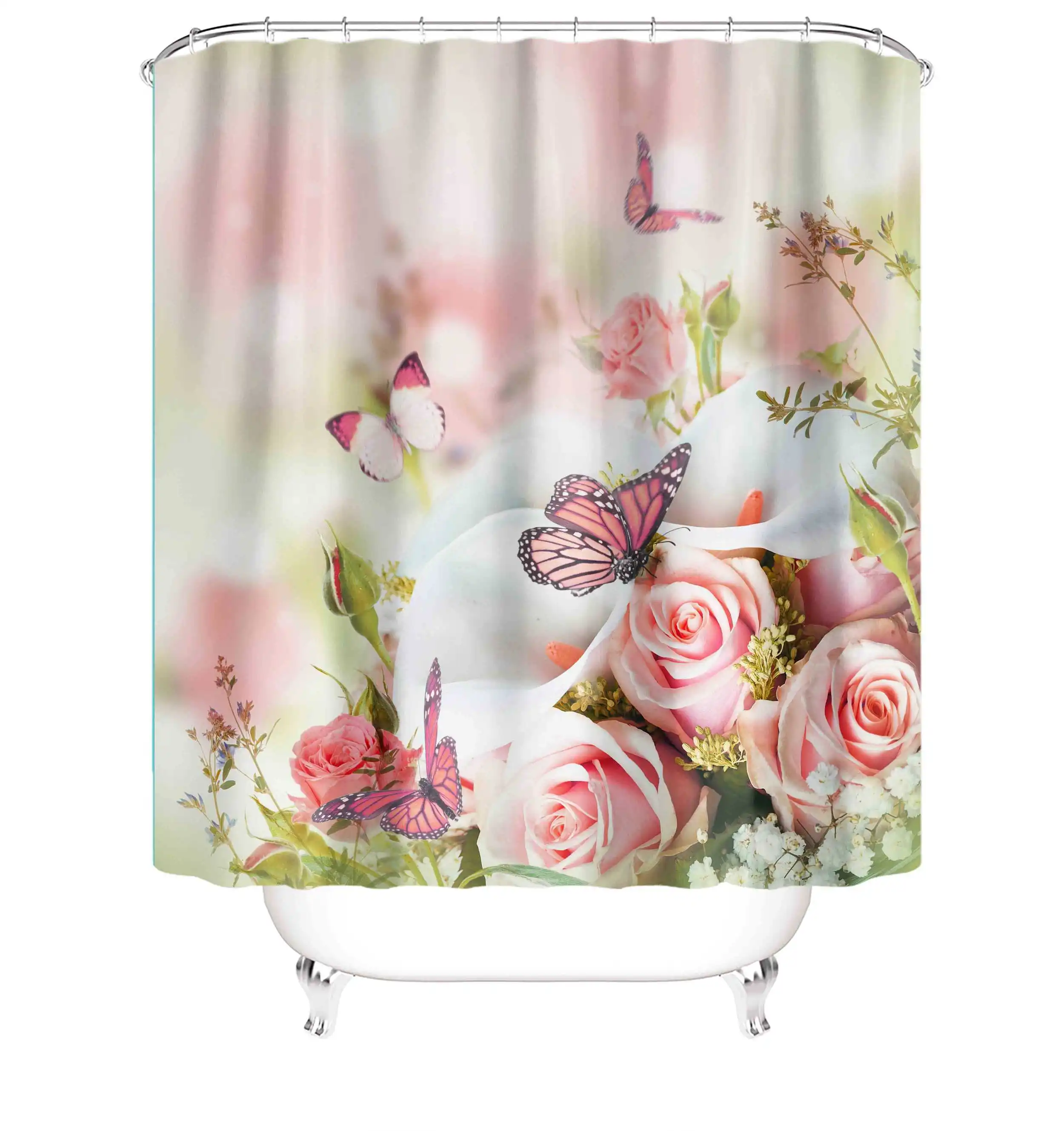 

Romantic bouquet printed art natural Plants Flowers elegant bathroom shower curtain