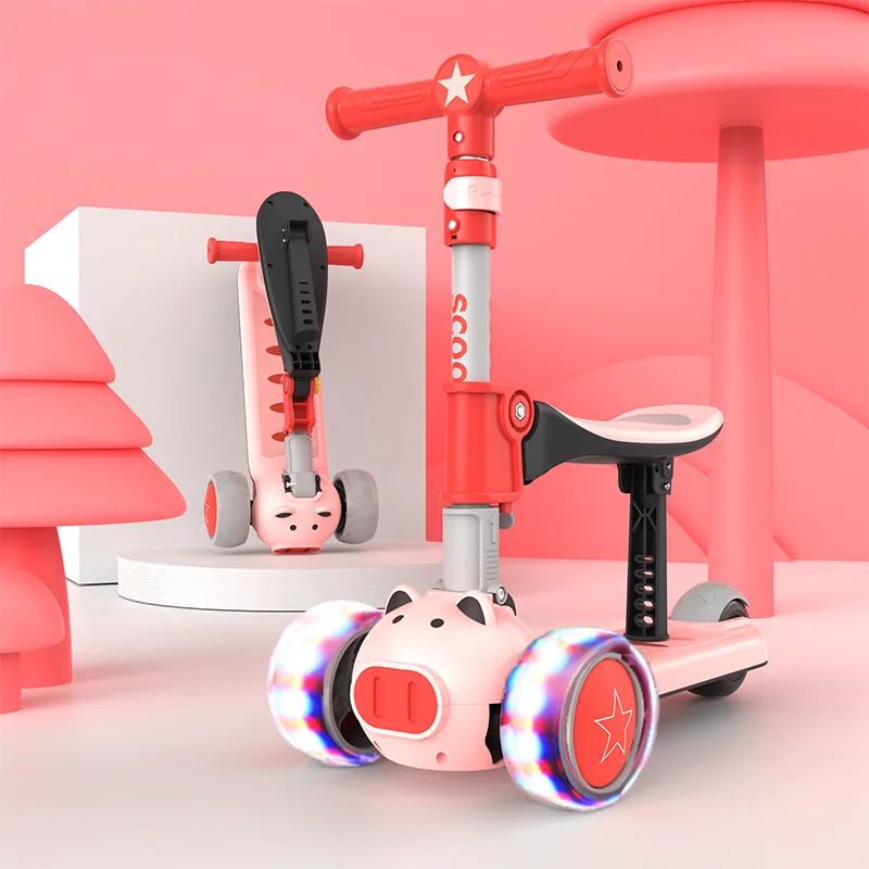 

2021 new led wheels kick toy scooter baby with seat adjustable kid foot scooter