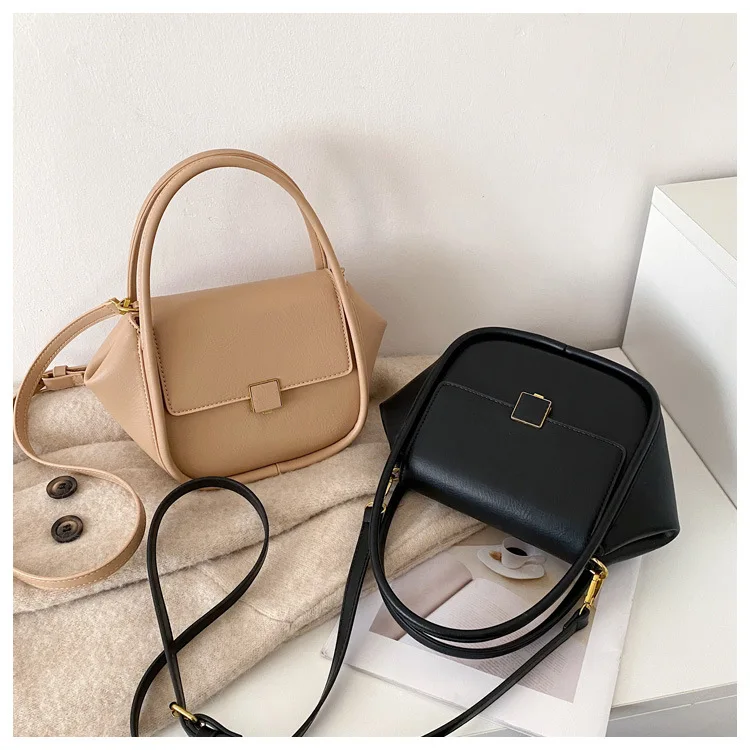 

Unique PU Leather High Handle Shoulder Purses Women Simple Stylish Fashion Retro Solid Color Handbag, Black brown coffee khaki white