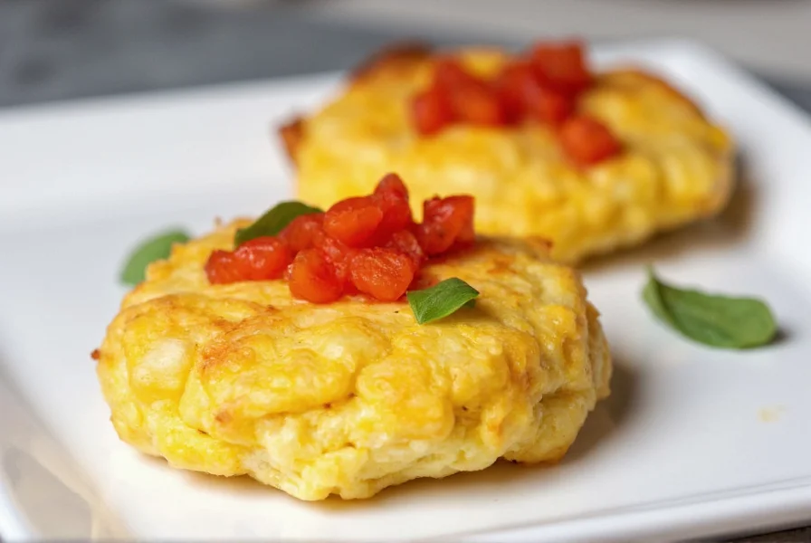 Starbucks-style egg bites with red pepper served on white plate