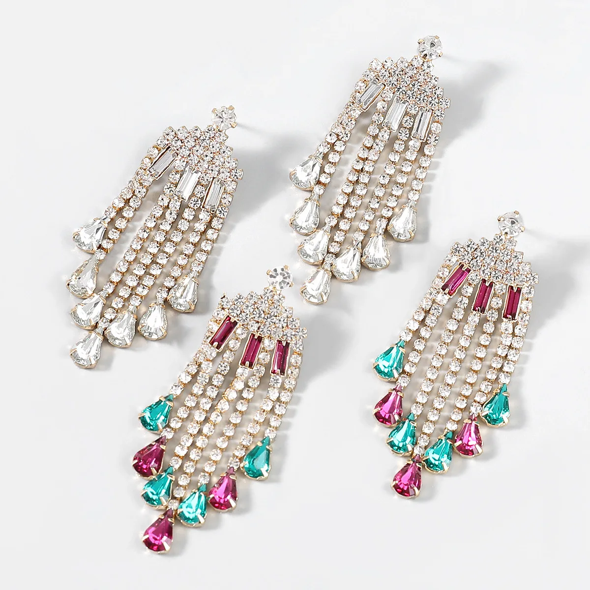 

Fashion Women Jewelry Colored Rhinestone Tassel Dangle Earrings Long Crystal Tassel Earrings for Wedding Party, As pictures