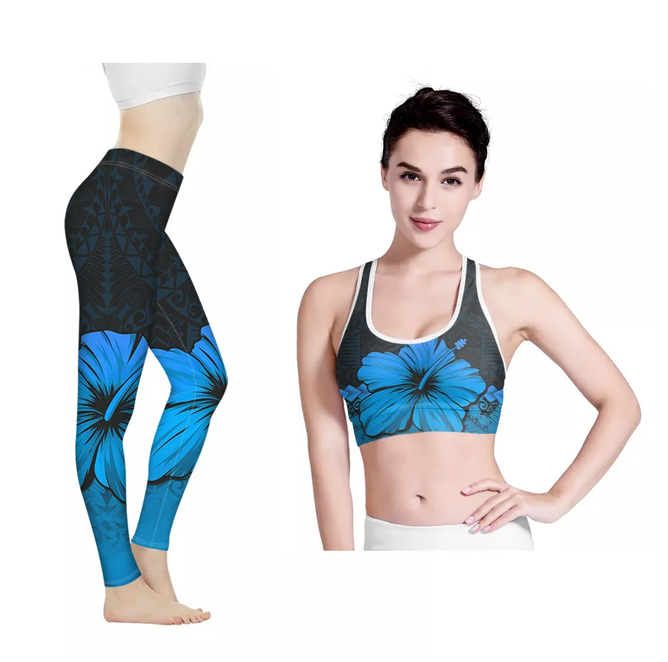 

OEM Solid Yoga 2 Piece Set Women Vest Yoga Suits Polynesian Floral Tribal Fitness Sport Suits Women's Yoga Clothing Set