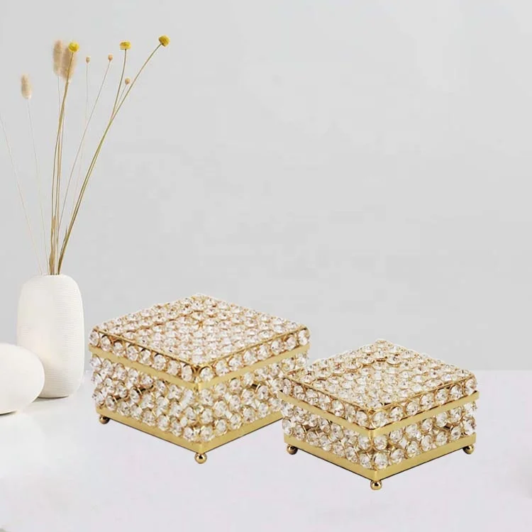 

Small Square Gold Metal Collectible Acrylic Trinket Storage Box For Home Decoration, Gold silver