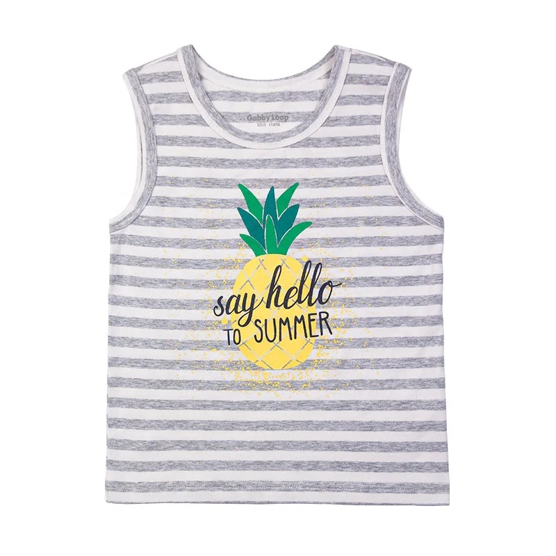 

Gabby Loop Kids Summer O Neck Sleeveless Boys Stripped Vest For Children Pineapple Print Kids T Shirts