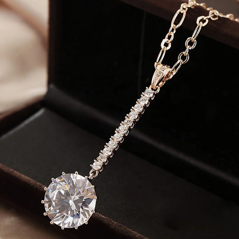 

Simple Stylish Gold Plated Neck Pendant Women Round Zircon Charm Lady's Party Accessories Delicate Daily Wear Jewelry, Picture shows