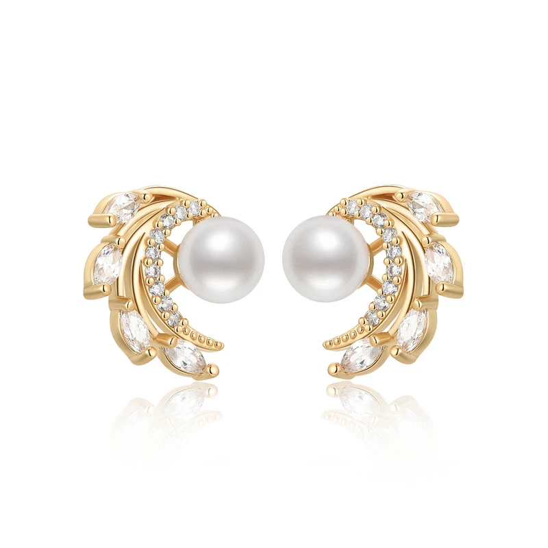 

14K Gold Filled Silver Wing Stud Earrings 6-6.5mm Natural Freshwater Pearl Wing Women Party Earrings Fine Jewelry Gifts