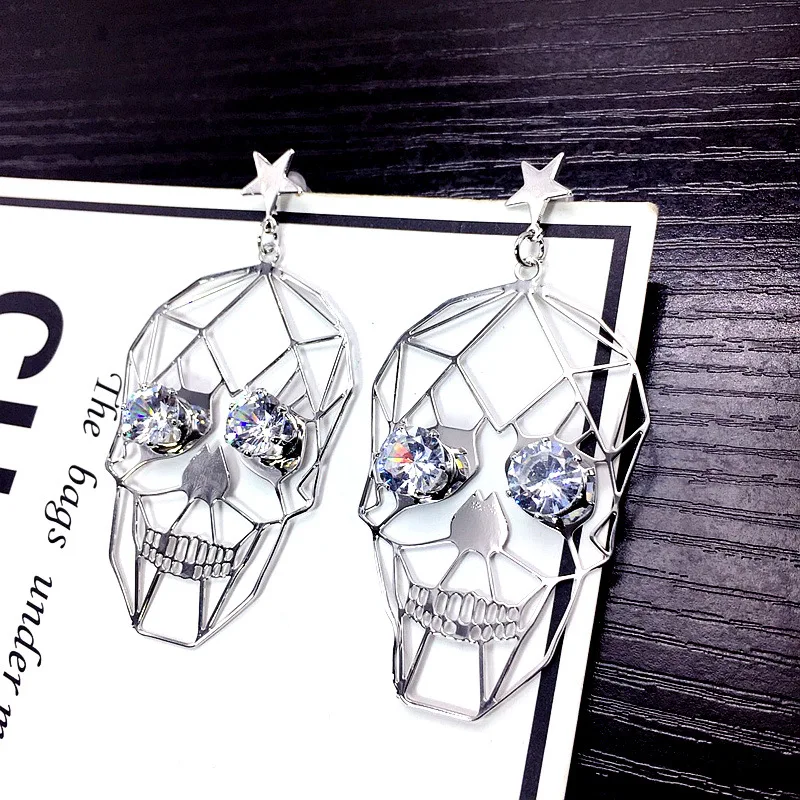 

Eyes Earring Gothic Stars Earrings Jewelry Face Crystal Vintage Punk Style Metallic Hollow Female Skull Halloween Gift Trendy, As picture