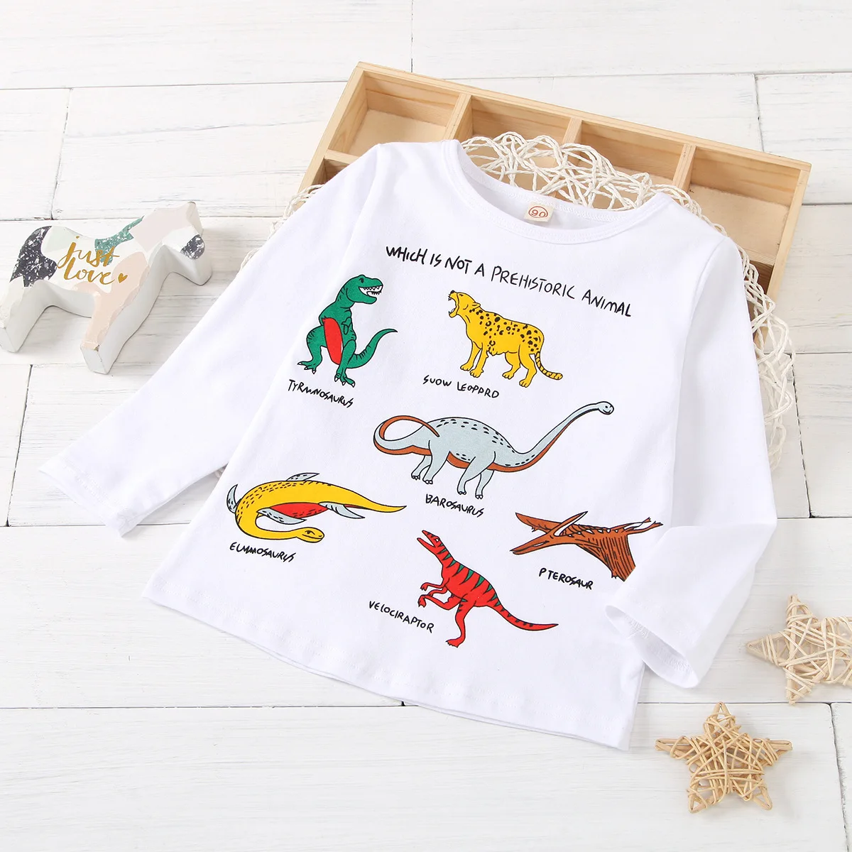 

New Kids Cartoon Dinosaur Print Long Sleeve Round Collar T-shirt