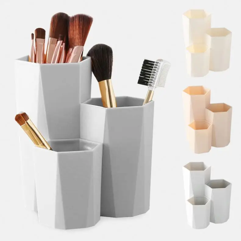 

3 Lattices Make-up Brush Storage Box Makeup Nail Polish Cosmetic Holder Make Up Tools Pen Holder Rack Table Organizer L0121, Customized color
