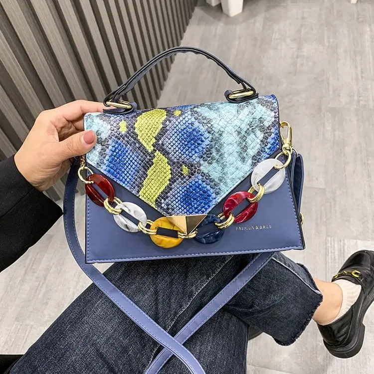 

New snake pattern pu leather luxury chain mini women square purse shoulder crossbody handbags bags for ladies, 5colors