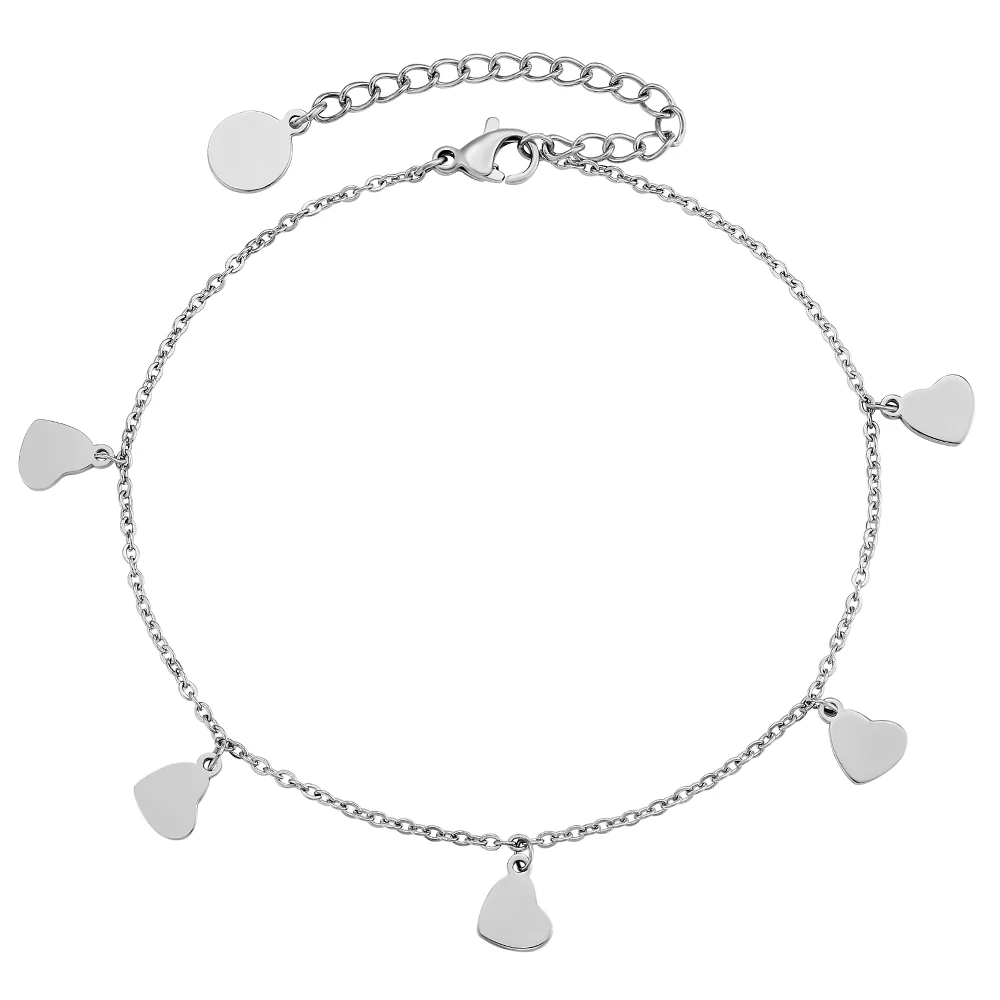 

KRKC 2021 summer fashion custom women silver gold plated stainless steel dainty hearts anklet ankle bracelet