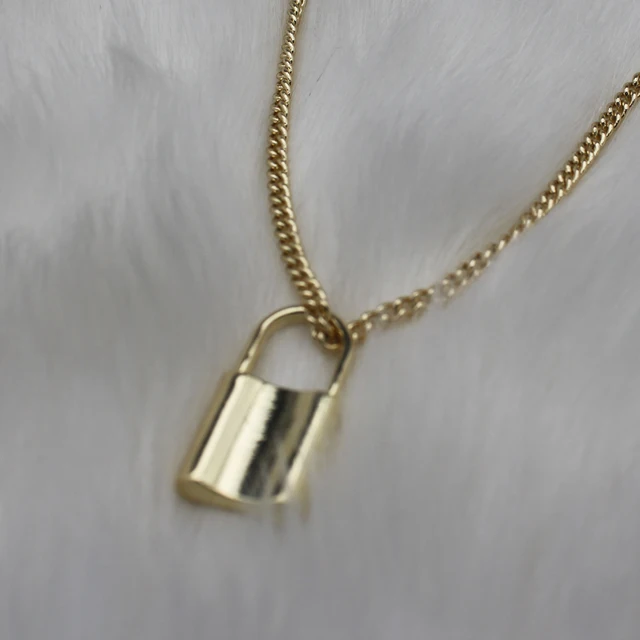 

Hot Sale Stainless Steel Pad Lock Pendant Necklaces Brand New link Chain lock Charm Necklaces
