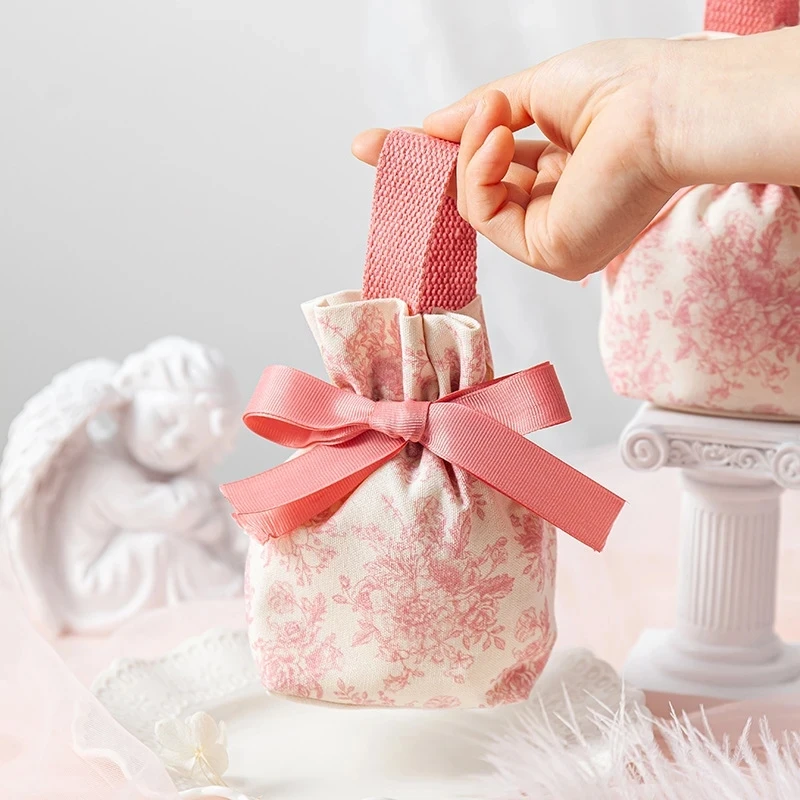 Christmas Packaging Canvas Jewelry Gift Bag Candy Dragee Drawstring Gift Bag Home Holiday Party DIY Decoration Wedding Bags