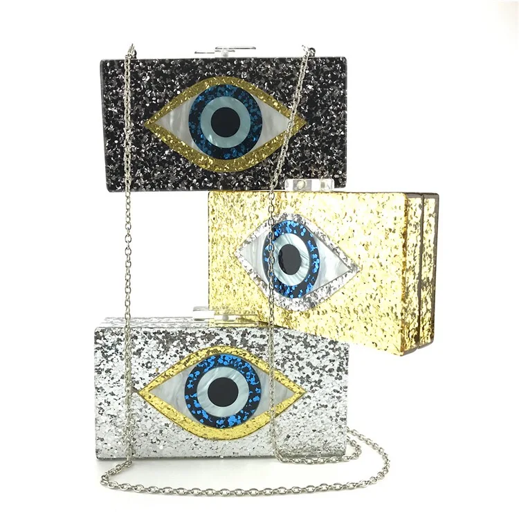 

Elegant Evening Purse 2021 Trendy New Luxer Crystal Winking Eye Evening Handbags Bag/, White