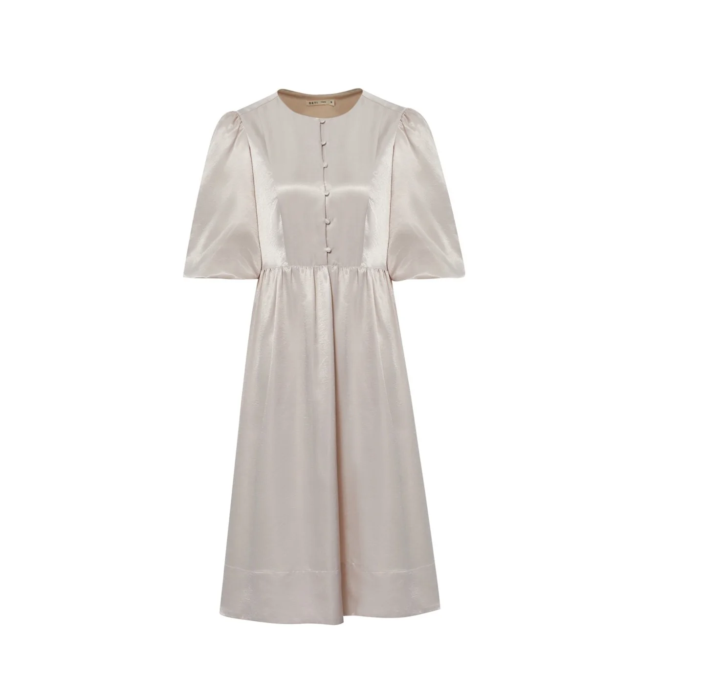 

2021 new style fashion shiny fabric covered button beige women long dress