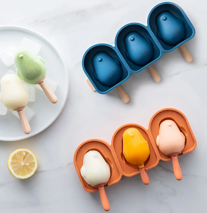 

LOVE'N Silicone Ice Molds Cute Bird Shape 3 Cavities Popsicle Ice Cream Mold LV494I, Many colors