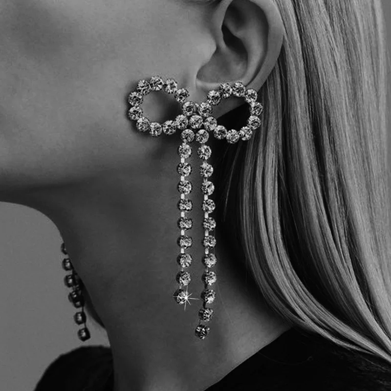 

2024 HOT STYLES New trend New drop crystal bow earrings for woman