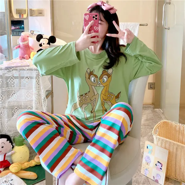

Korean Winter Nighty Long Sleeve Pyjama Pijama-Por-Mayor Plus Size Sleepwear Girl Pants Two Piece Set Pajama For Women Clothing