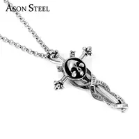 

Asonsteel Men Stainless Steel silver Skull Cross Accessories Pendant Punk gothic dark Pendant jewellery Necklace