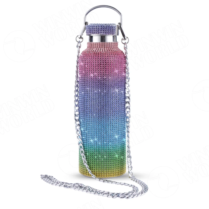 

Luxury Famous Trendy Diamond Rhinestone Bling Glitter Refillable Stainless Steel Infuslated Water Bottle For Girls, Customized color acceptable