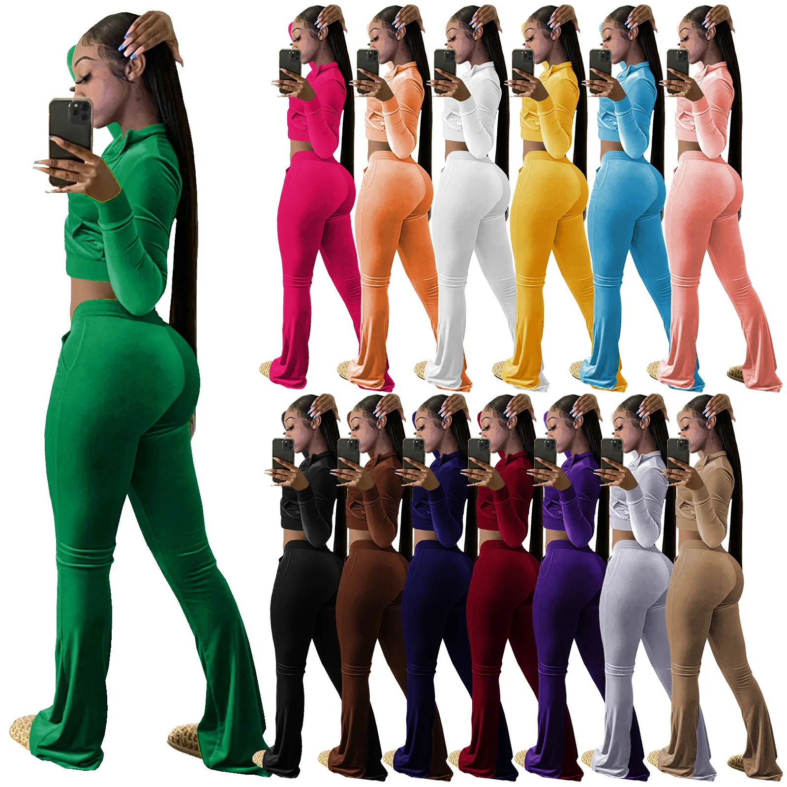 

2021 Winter Clothes For Women Long Sleeves Hoodie Custom Sweat Suits 2 Piece Outfit Velvet Two Piece Pants Set Velour Tracksuit2, Multi color optional