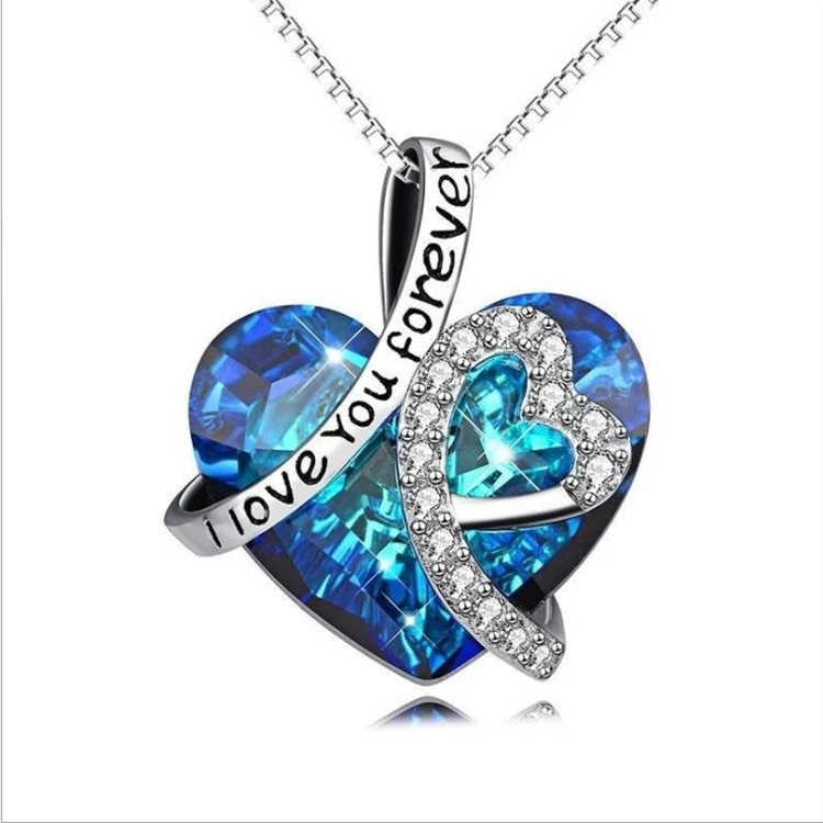 

i love you forever sea heart necklace clavicle heart crystal necklace alloy women diamond pendant, As the picture show