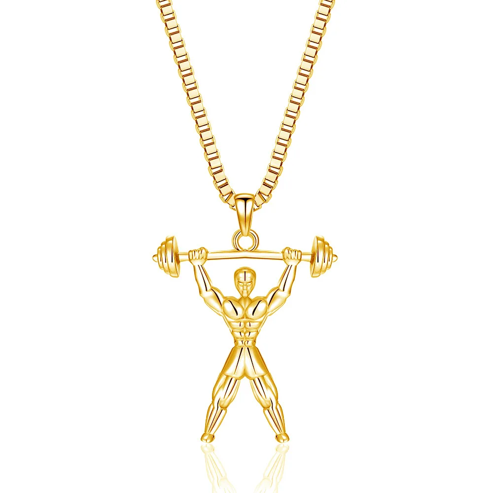 

Titanium Steel Male Fitness Pendant Strongman Barbell Weightlifting Pendant Necklace