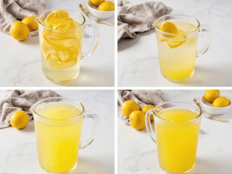 Step-by-step lemonade preparation in glass pitcher
