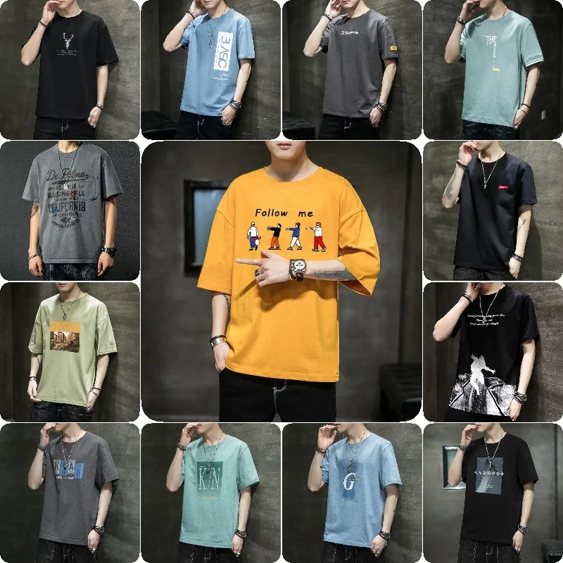 

Men's summer round neck loose cartoon graphic short-sleeved t-shirts, Mixed color