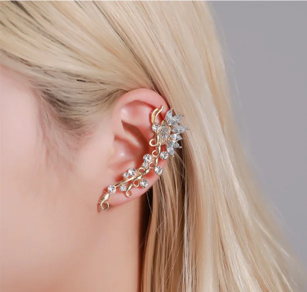 

Single Cip Earring Punk Gothic Temperament Butterfly Flower Crystal Ear Clip Cuff Earring For Girl Ear Wrap Crawler Hook Earring