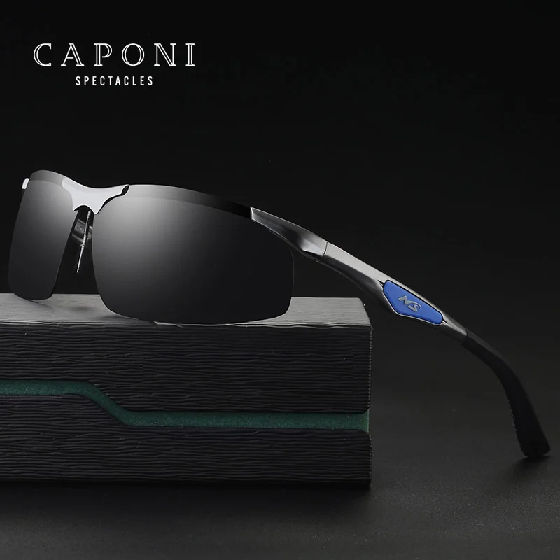 

CAPONI Ultralight Sport Sunglasses Al-Mg Frame Honeycomb Breathable Nose Pad TAC Polarized Lens Men Cycling Sports Sunglasses