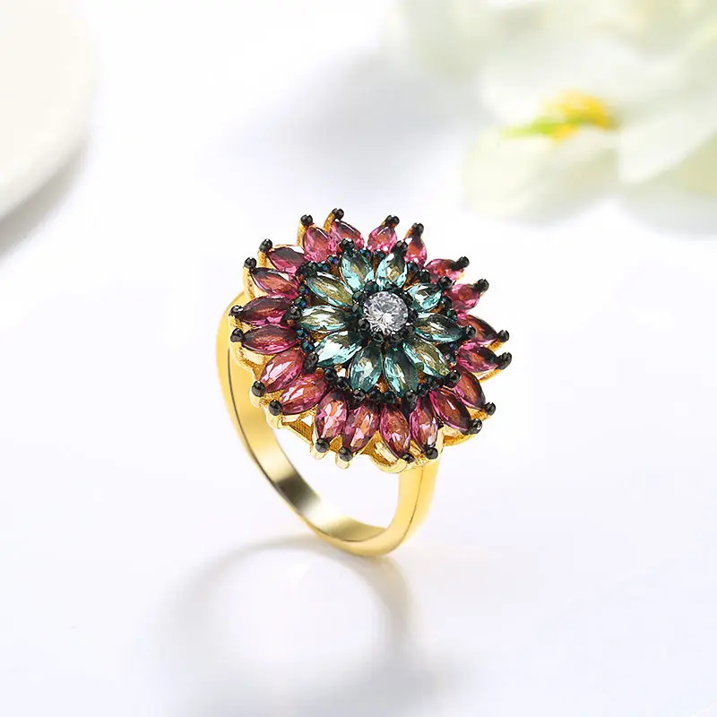 

Creative Anniversary Colorful 18K Gold Plated Cubic Zirconia Young Lady Bling Finger