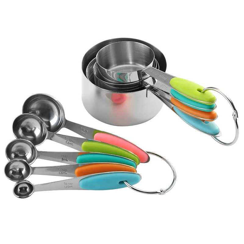 
9 Piece stainless steel measure cups Set with Silicone handle  Home Kitchen Gadget, Tool & Utensils for Cooking 